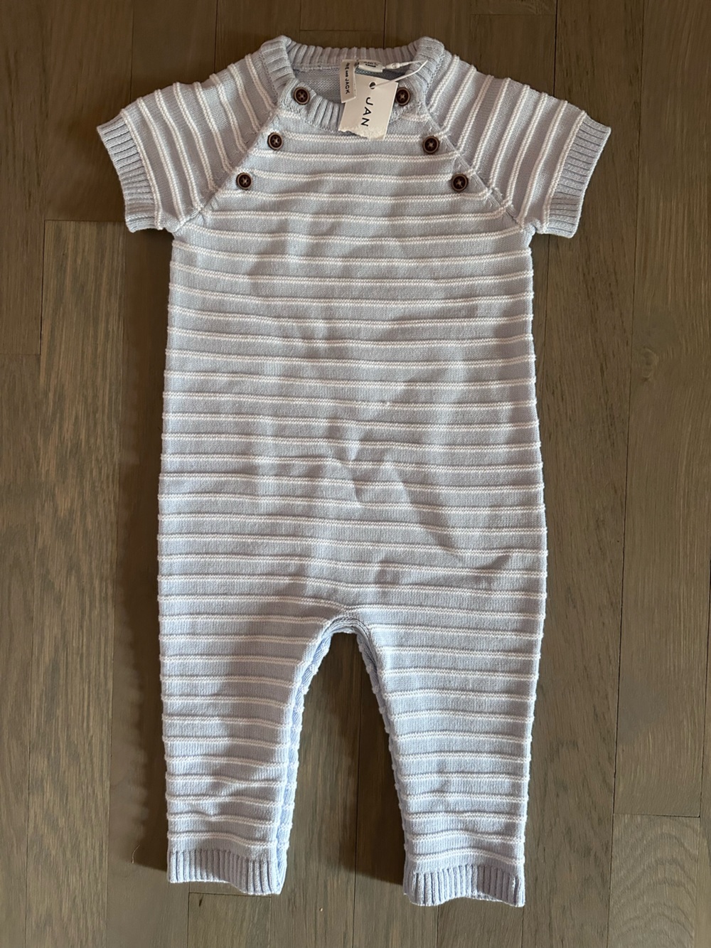 Janie and Jack Light Blue Ribbed Knit Short-Sleeve Romper